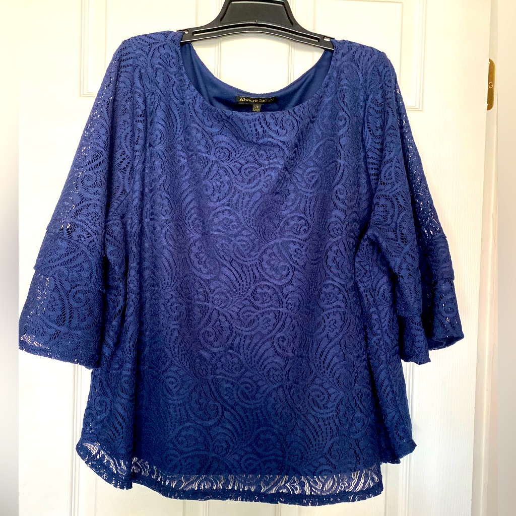Always Indigo Dark Blue Lace Top - Size 2x